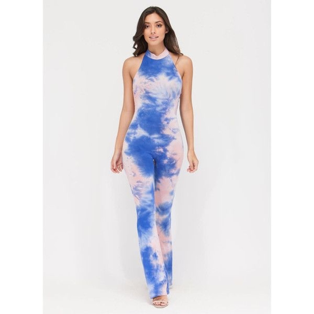 Tie dye halter jumpsuit